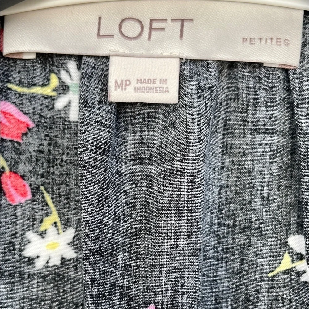 LOFT Black Casual Floral Side Tie Sundress Long Sleeves Medium Petite